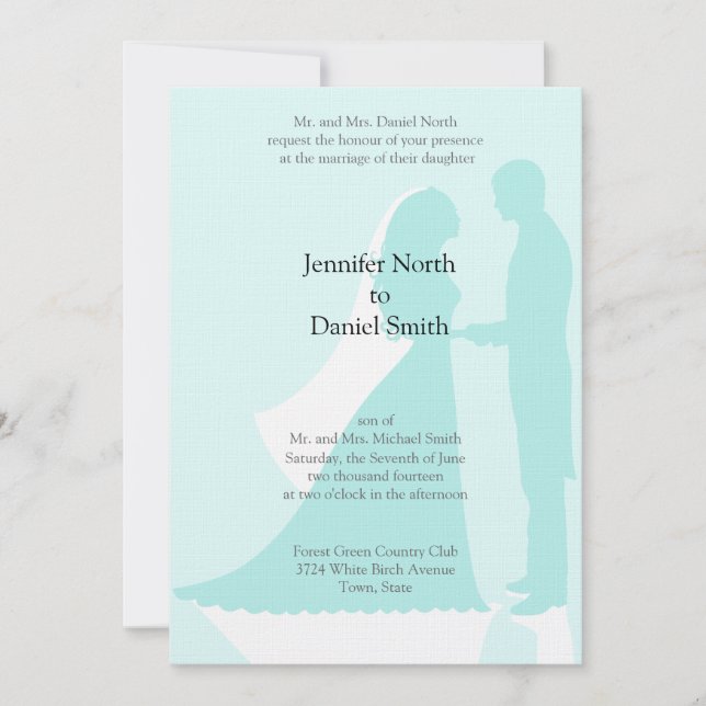 Robin Egg Blue Bride And Groom Wedding Invites (Front)