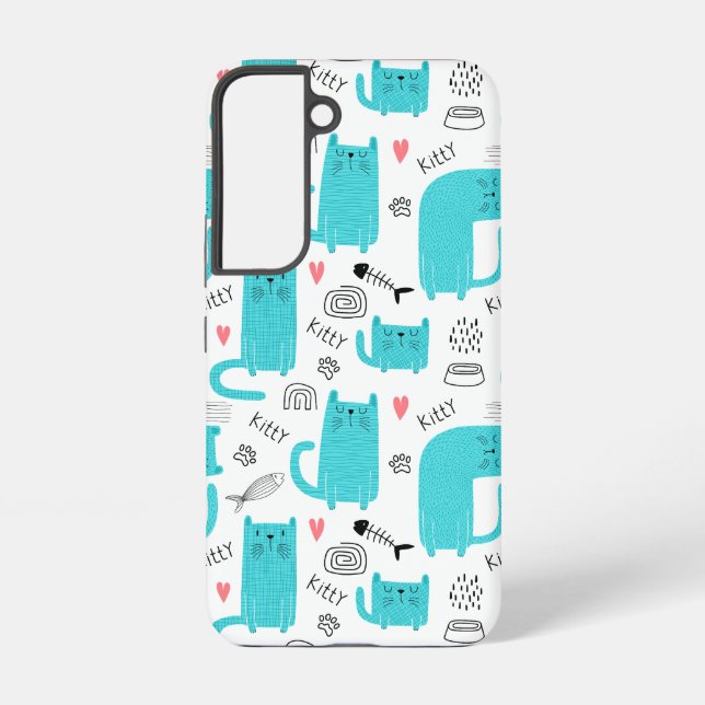 Robin Egg Blue Cute Cat Pattern Samsung Galaxy S22 Case (Back)