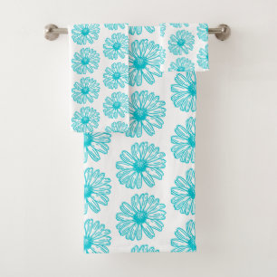 Robin Egg Blue Daisy Print, Hippie Flowers Motif