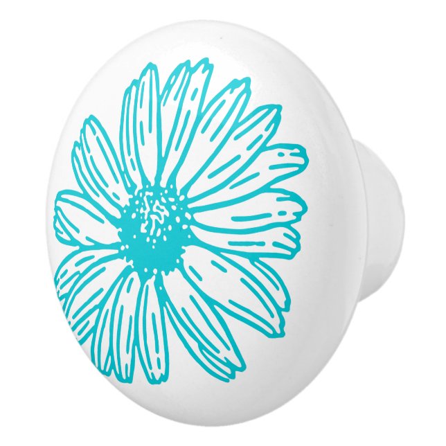 Robin Egg Blue Daisy Print, Hippie Flowers Pattern Ceramic Knob (Right)