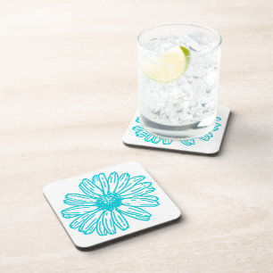 Robin Egg Blue Daisy Print, Hippie Flowers Pattern Coaster
