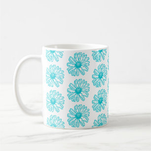Robin Egg Blue Daisy Print, Hippie Flowers Pattern Coffee Mug