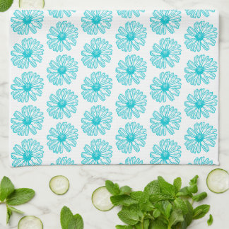 Robin Egg Blue Daisy Print, Hippie Flowers Pattern Kitchen Towel
