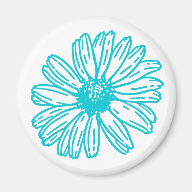 Robin Egg Blue Daisy Print, Hippie Flowers Pattern Magnet (Front)
