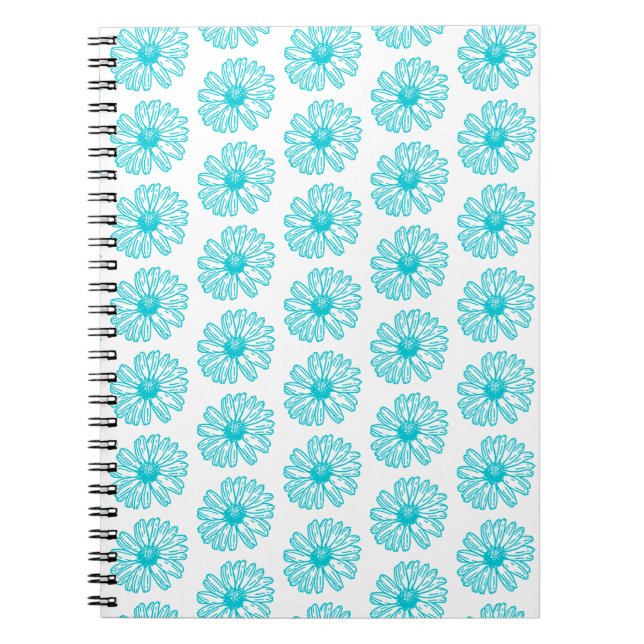 Robin Egg Blue Daisy Print, Hippie Flowers Pattern Notebook (Front)
