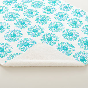 Robin Egg Blue Daisy Print, Hippie Flowers Pattern Sherpa Blanket