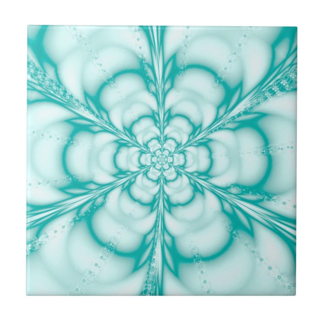 Robin Egg Blue Floral Turquoise Print Tile (Front)