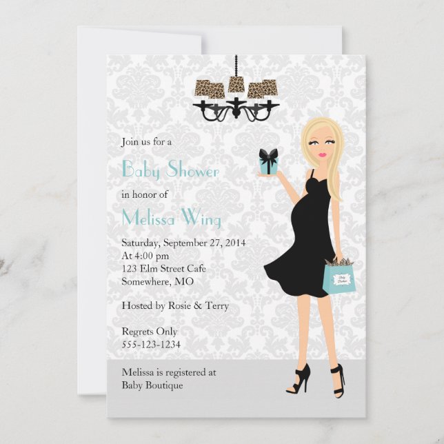 Robin Egg Blue Leopard Pregnant Mom Baby Shower Invitation (Front)