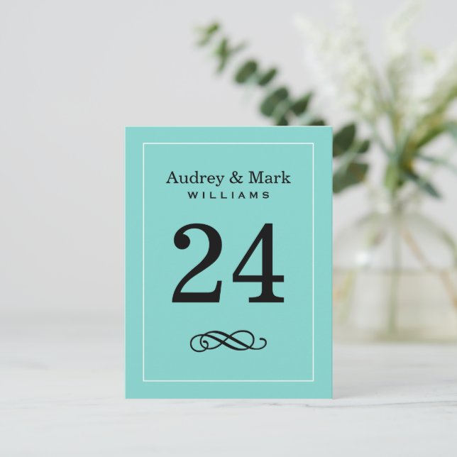 Robin Egg Blue Monogram Table Number Card (Standing Front)
