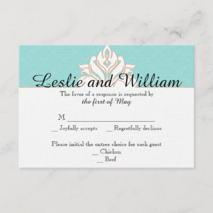 Robin Egg Blue Orange Damask Wedding Response Card