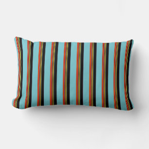 Robin Egg Blue Red Yellow Black Stripes Lumbar Pillow
