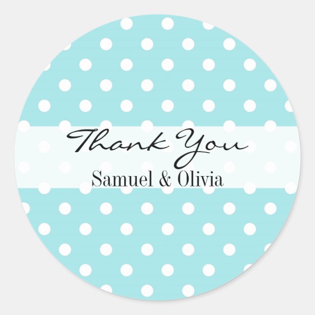 Robin Egg Blue Round Polka Dotted Thank You Classic Round Sticker (Front)
