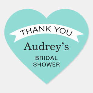Robin Egg Blue Thank You Bridal Shower Heart Sticker
