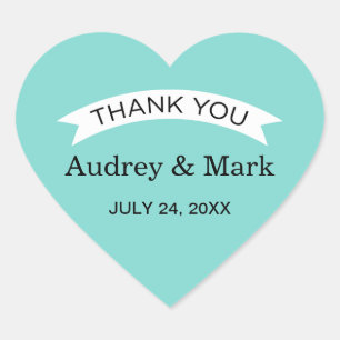 Robin Egg Blue Thank You Monogram Wedding Heart Sticker