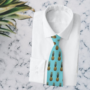 Robin Egg Blue Tropical Pineapple Pattern Tie