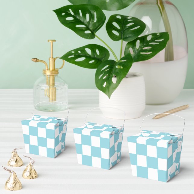 Robin Egg Blue with White Square Pattern Take Out Favor Box (Multiple)