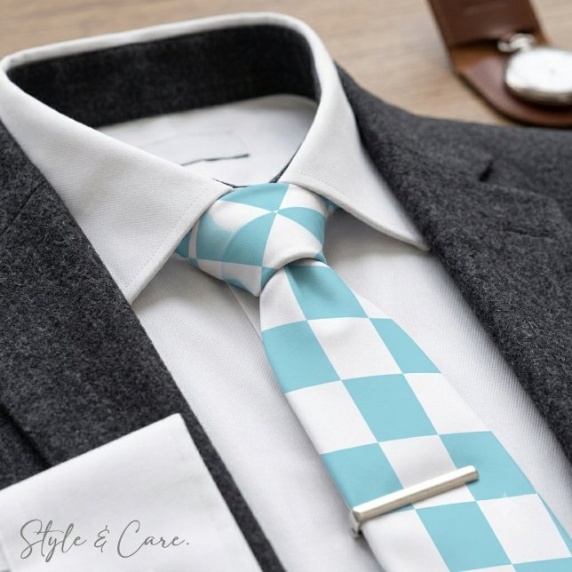 Robin Egg Blue with White Square Pattern Tie (Robin Egg Blue with White Square Pattern Neck Tie)