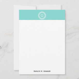 Robin Egg Wht Greek Key Rnd Frame Initial Monogram