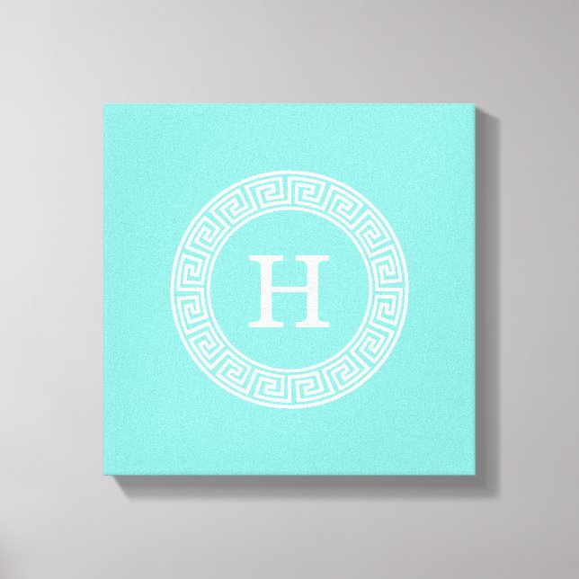 Robin Egg Wht Greek Key Rnd XL Frame Init Monogram Canvas Print (Front)