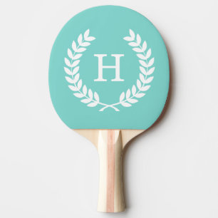 Robin Egg Wht Wheat Laurel Wreath Initial Monogram Ping Pong Paddle