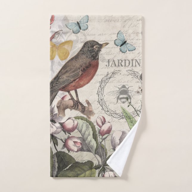 Robin Elegant Bird Butterfly French Art (Serviette à main)