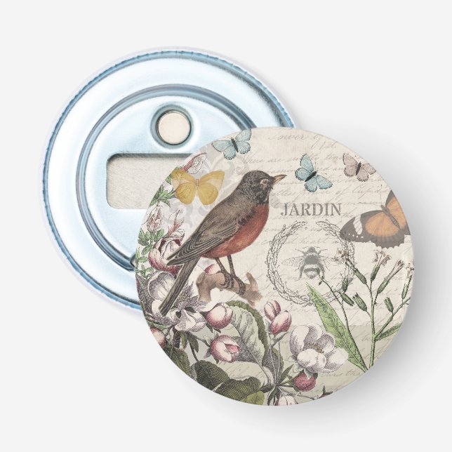 Robin Elegant Bird Butterfly French Art Bottle Opener (Front)