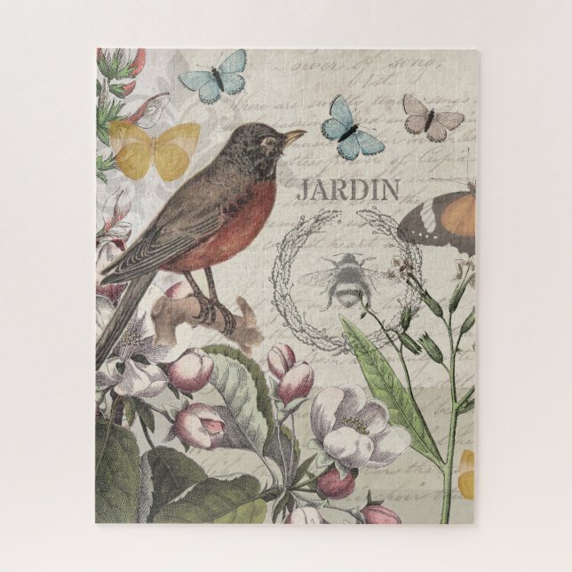 Robin Elegant Bird Butterfly French Art Jigsaw Puzzle (Vertical)