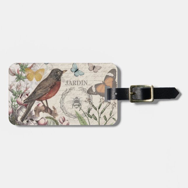 Robin Elegant Bird Butterfly French Art Luggage Tag (Front Horizontal)
