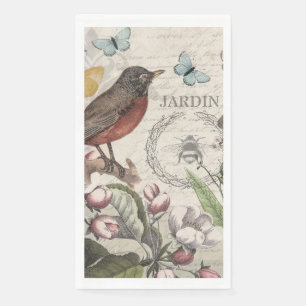Robin Elegant Bird Butterfly French Art Napkin