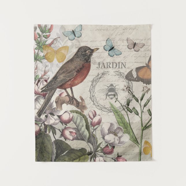 Robin Elegant Bird Butterfly French Art Tapestry (Front)