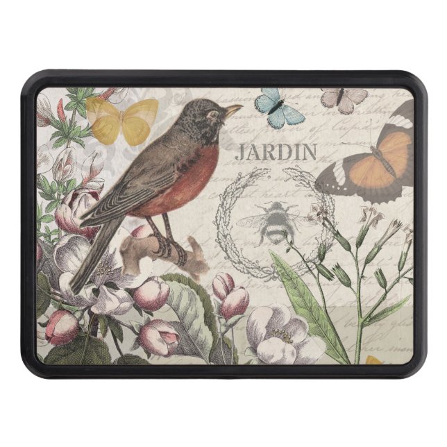 Robin Elegant Bird Butterfly French Art Trailer Hitch Cover (Front)