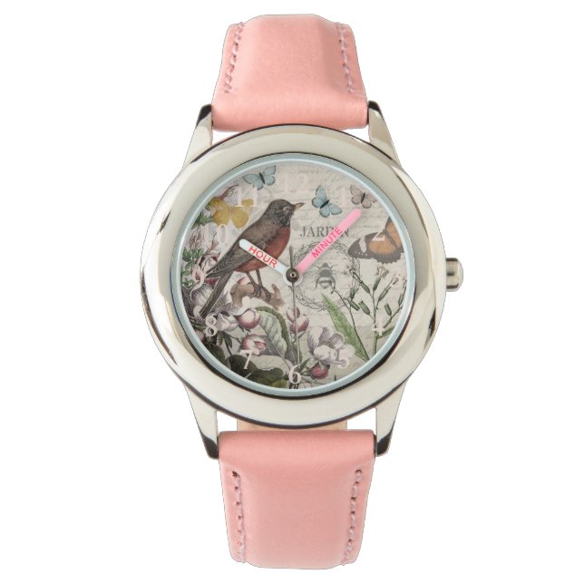 Robin Elegant Bird Butterfly French Art Watch (Front)
