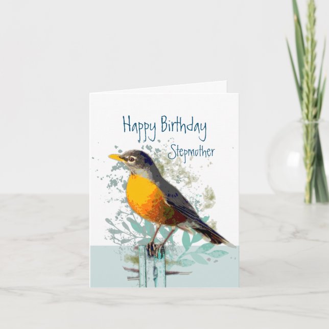 Robin Garden Bird Wildlife Stepmother Birthday Card (Front)