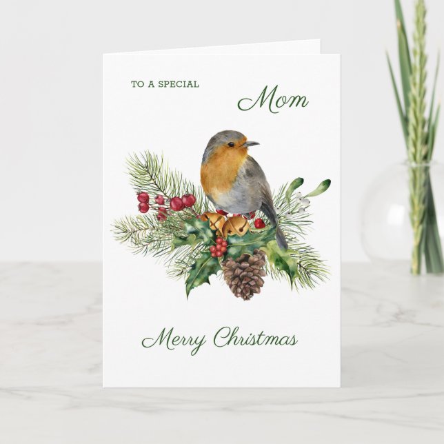 Robin, holly, pine - Mom Christmas Card (Front)