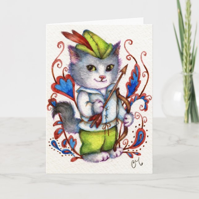 Robin Hood - carte de voeux mignonne de chat (Devant)