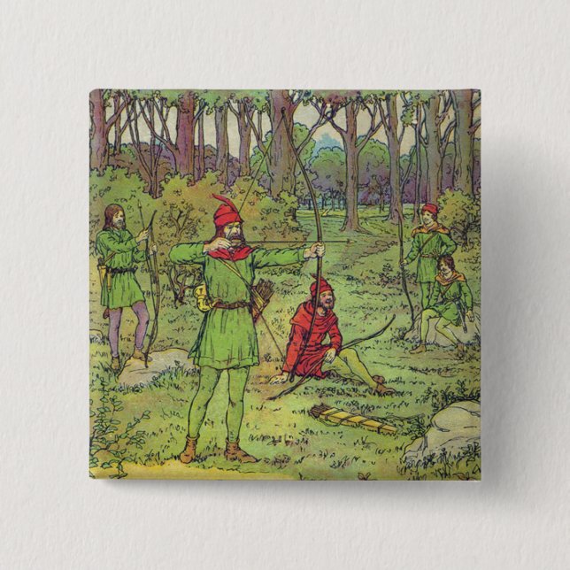 Robin Hood In The Forest  2 Inch Square Button (Front)