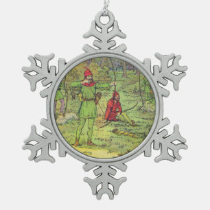 Robin Hood In The Forest Snowflake Pewter Christmas Ornament