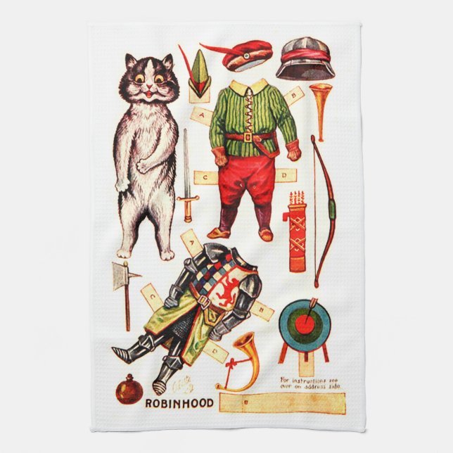 Robin Hood, Paper Doll, Louis Wain Kitchen Towel (Vertical)