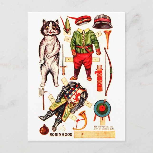 Robin Hood, Paper Doll, Louis Wain Postcard (Front)