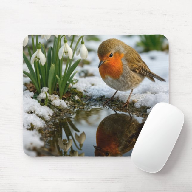 Robin In a Spring Garden Mouse Pad (With Mouse)
