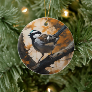 Robin In A Tree Oil Paint, Ceramic Ornament