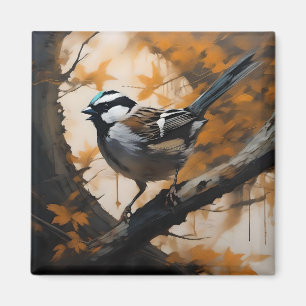 Robin In A Tree Oil Paint, Magnet