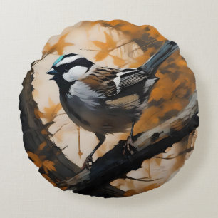 Robin In A Tree Oil Paint, Round Pillow