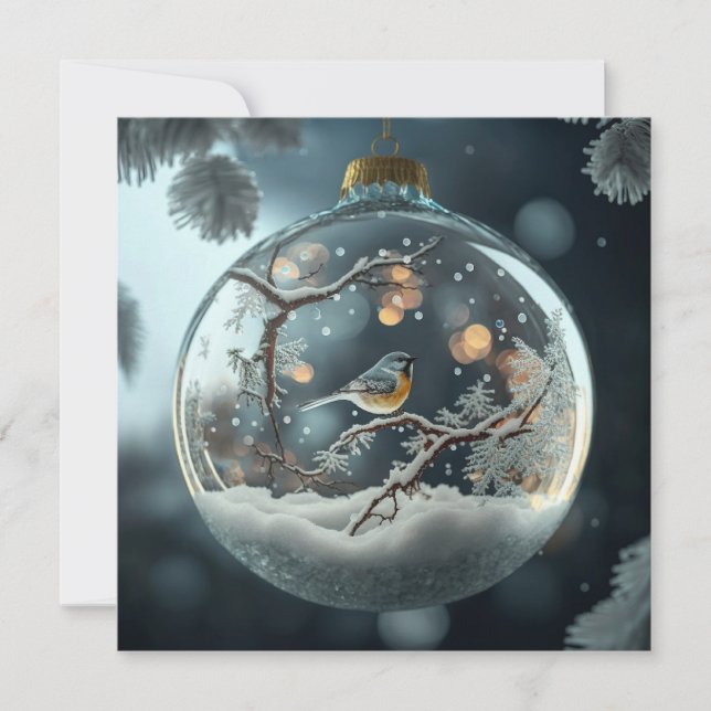 Robin in Globe Christmas Card (Front)