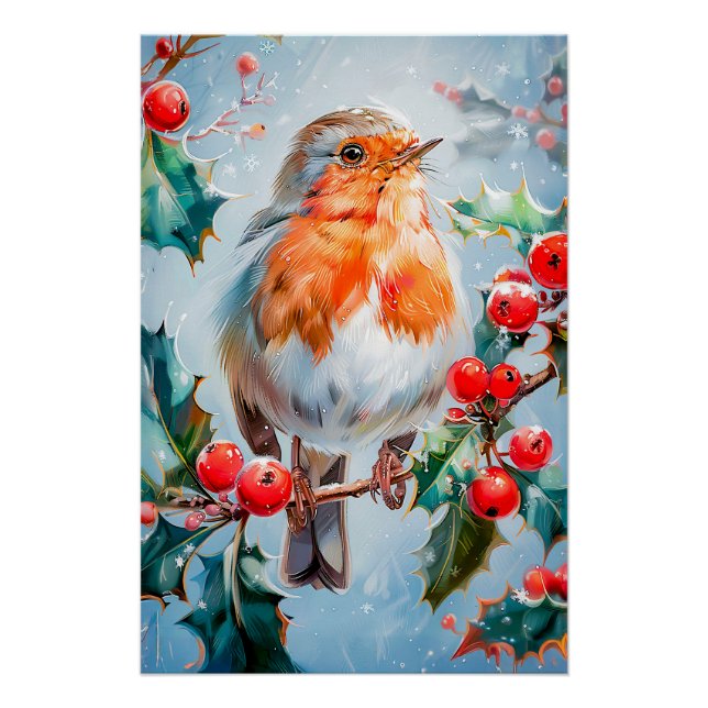 Robin in Nature Impressionist Style Art Poster (Front)