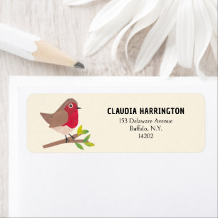 Robin Midcentury Style Bird Return Address Label