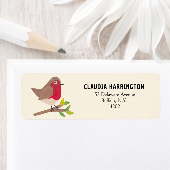 Robin Midcentury Style Bird Return Address Label (Insitu)
