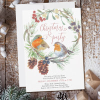 Robin Mistletoe and Pine Wreath Christmas Party In