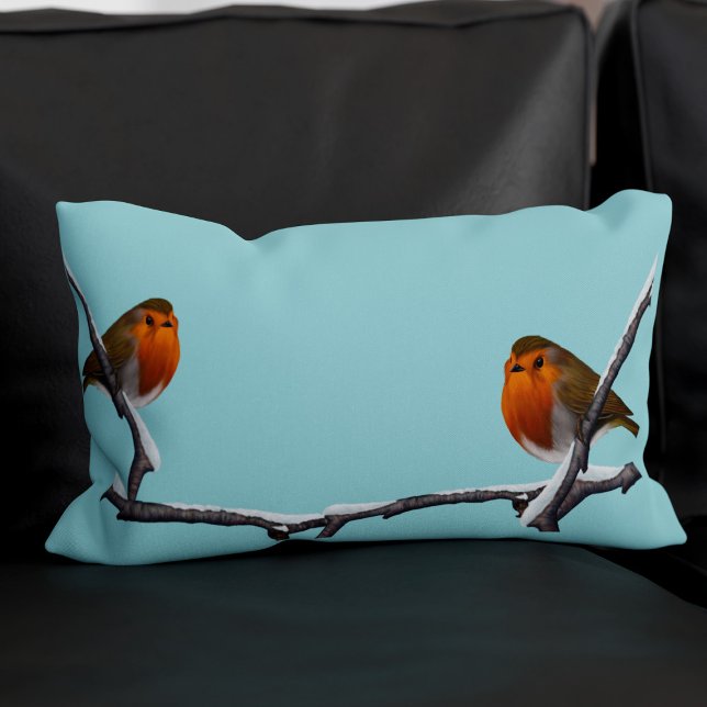 Robin Oiseau Lumière Turquoise Lumbar Coussin mono (Double sided - more birds!)