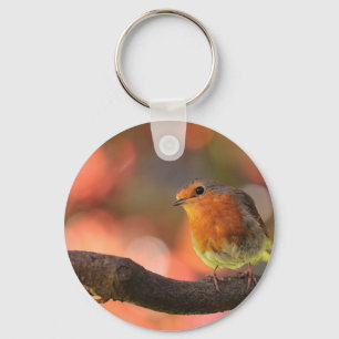 Robin on a branch keychain